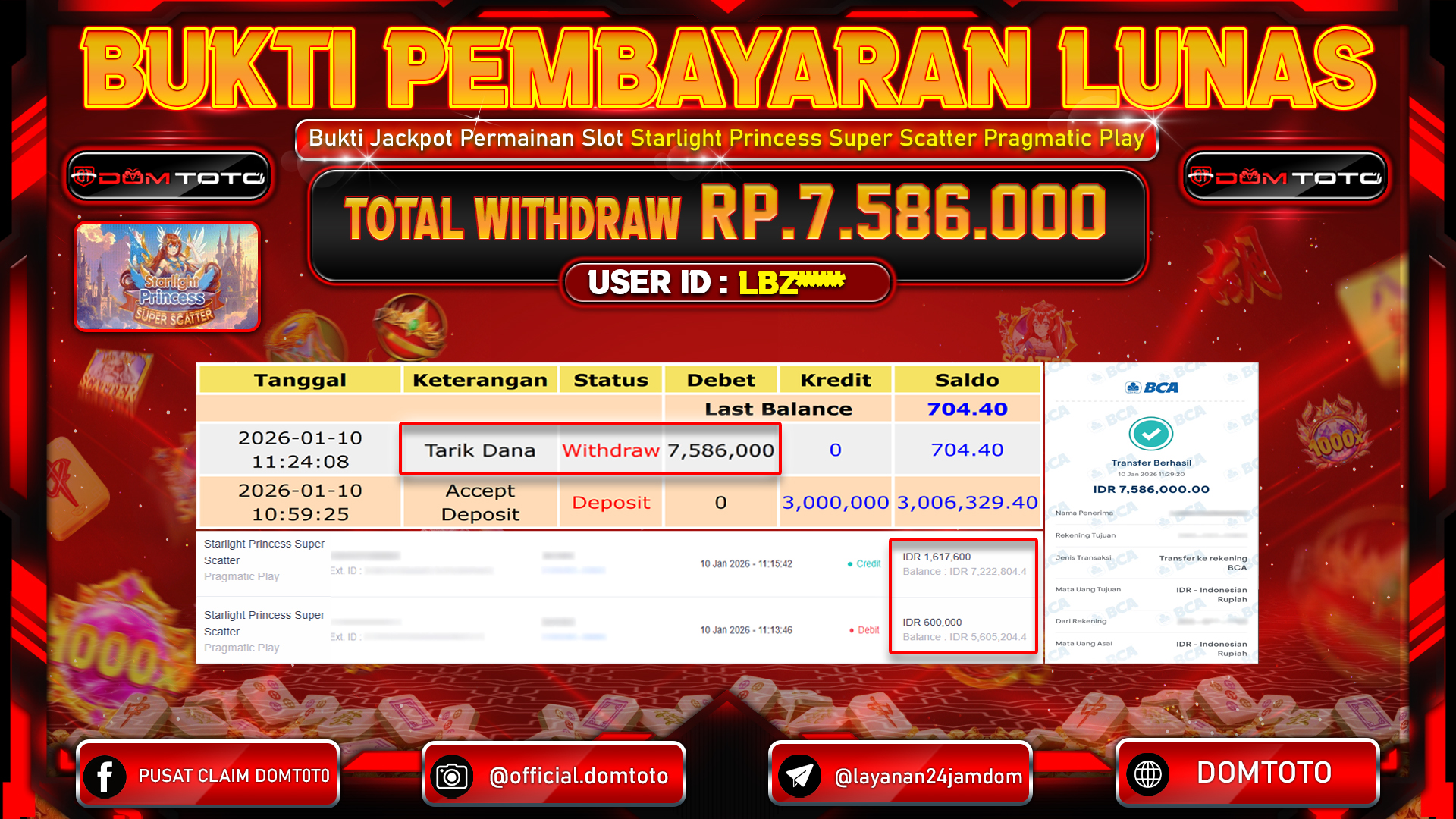 JACKPOT Slot Starlight Princess Super Scatter Pragmatic Play 10 JANUARI 2026